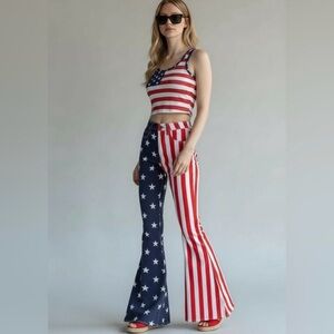 NEW American Flag Patriotic Bell‎ Bottom Jeans Stars Stripes Size 10